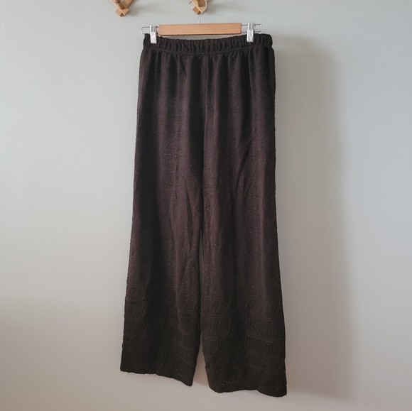 Pacific Dark Brown Vintage Knit Flare Pants w/ Micro Cutouts - Picture 4 of 7